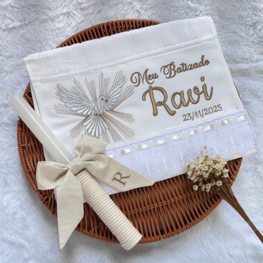 Kit batizado divino Espírito Santo marrom