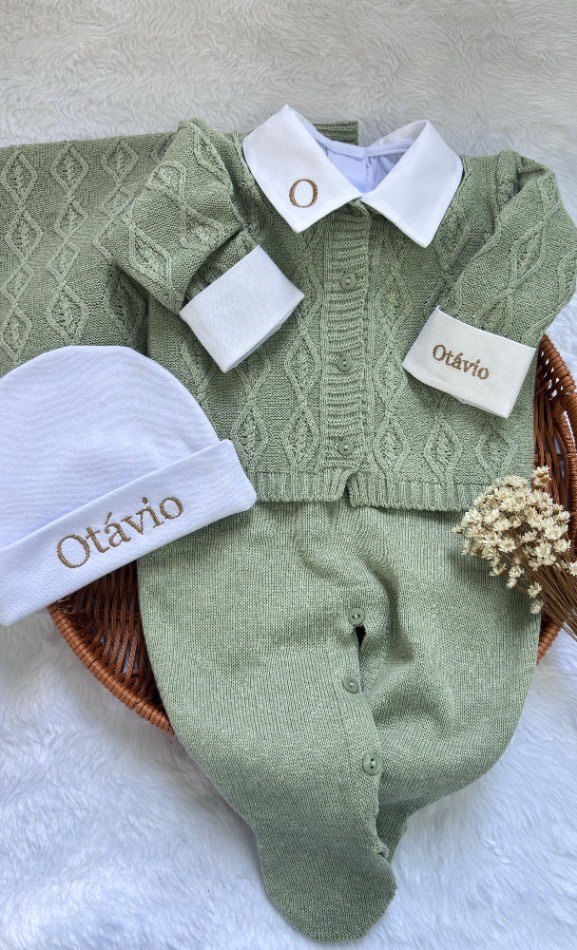 Saída maternidade Otávio verde mescla